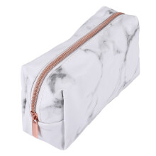 White Marble PU Stationery Pencil Case Pouch Makeup Bag with Rose Gold Zip for Girls Woman's Teenagers