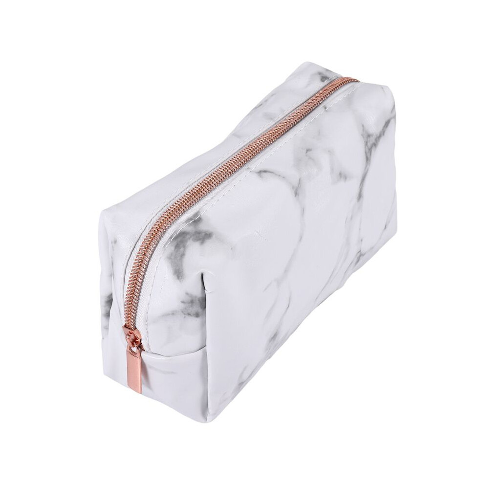 White Marble PU Stationery Pencil Case Pouch Makeup Bag with Rose Gold Zip for Girls Woman's Teenagers