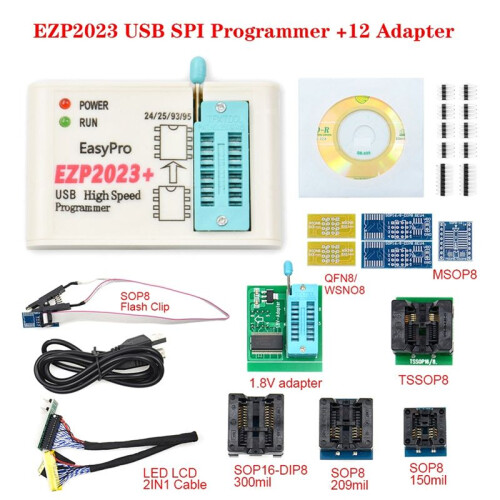 EZP2023+ High-Speed SPI FLASH Programmer Full Set+12 Adapter Support 24/25/93/95 EEPROM Bios 25T80 Burning Offline Copy 1