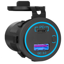 Chargeur de voiture haute technologie, double port USB-C PD3.0, charge rapide 3.0, interrupteur d'alimentation pour la gestion de l'énergie, voyant