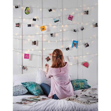 LED-merkkijono valot klipseillä, 9 valaistustilaa keijuvalot 10m 100LED lämmin valkoinen, ajastintoiminto USB-virtalähde makuuhuoneeseen,