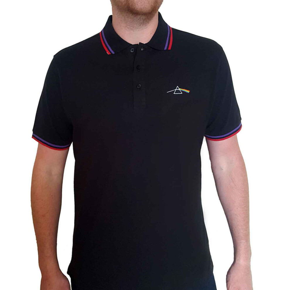 Pink Floyd (M, Black) Polo Shirt Dark Side Of The Moon Prism Logo New Official Unisex Pink,Black
