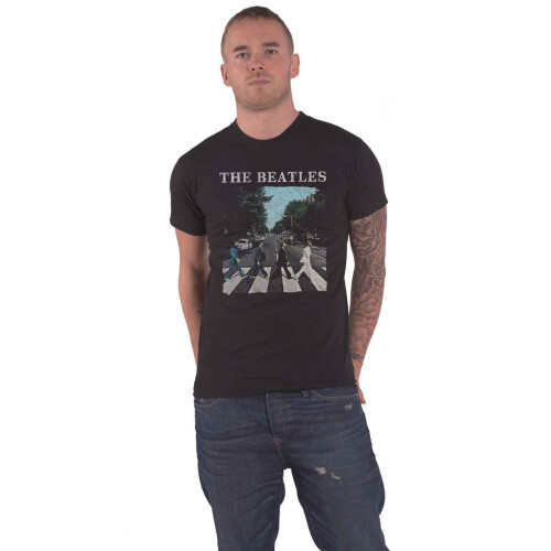 The Beatles Men's Abbey Road And Logo Short Sleeve T-shirt, Black, Medium