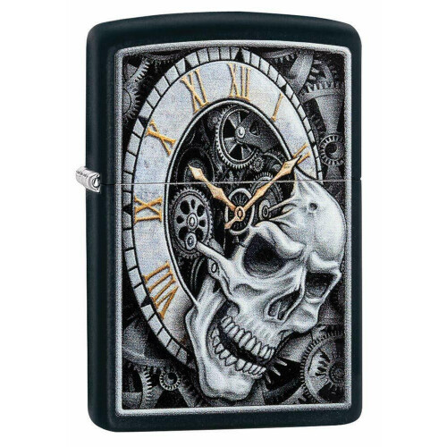 Zippo Zippo Skull Clock Black Windproof Cigarette Lighter Smokers Accessory