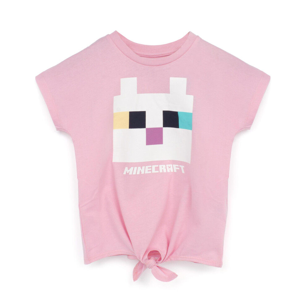 Minecraft (9-10 Years) Kitty Front Tie Girl's Pink T-Shirt