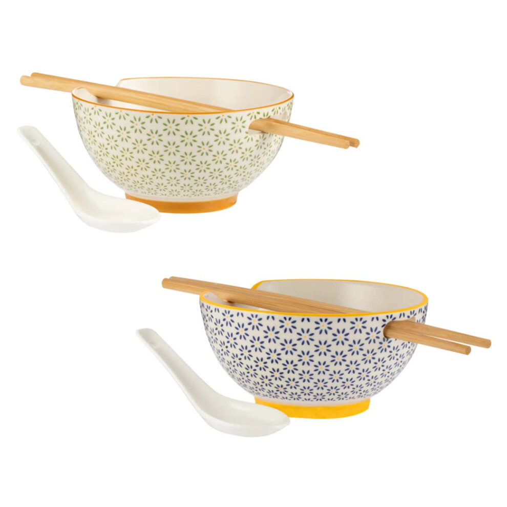 Typhoon Soup & Rice Bowls W/ Chopsticks Holder Ceramic Spoons Bamboo Chopsticks 6Pc Set