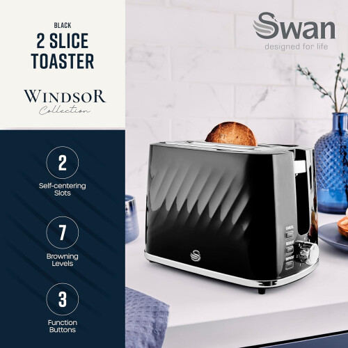 Swan Swan Windsor 2 Slice Toaster ST14071BLK (Black) 1