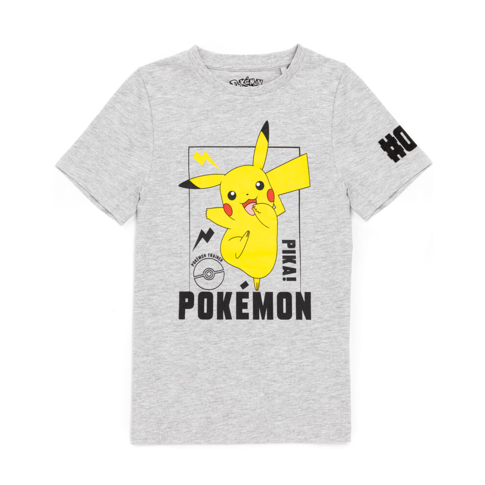 Pokémon (11-12 Years) Pokemon T-Shirt Boys Kids Pikachu Character Game Grey Short Sleeve Top