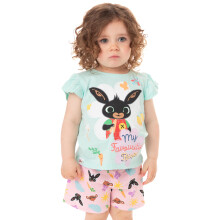 (18-24 Months) Bing Bunny Pyjamas For Girls | Pink Blue Sula Characters PJs with Frilly Short Sleeve T-Shirt & Shorts | CBeebies Childrens Show Merchandise