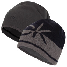 (One Size, Navy/Charcoal) Calvin Klein Mens 2021 CK Logo Reversible Striped Knit Beanie Hat