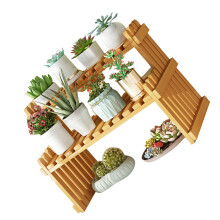 Bamboo Table Top Plant Stand | Indoor/Outdoor Flower Shelf Rack - Small 37x21x30cm / Large 57x21x30cm