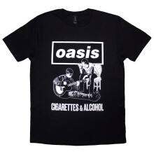 (Black, Medium) Oasis T-Shirt: Cigarettes & Alcohol Illustration Mono (Black)