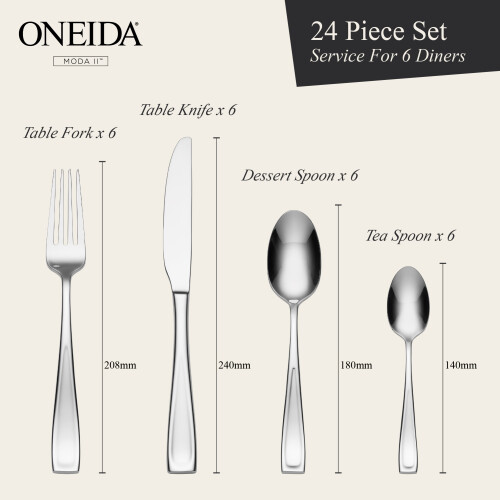 Oneida Moda II Cutlery Set Dishwasher Safe Rustproof Stainless Steel - 24 Pack 2