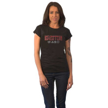 (Medium) Led Zeppelin 'Logo & Symbols' (Black) Womens Fitted T-Shirt