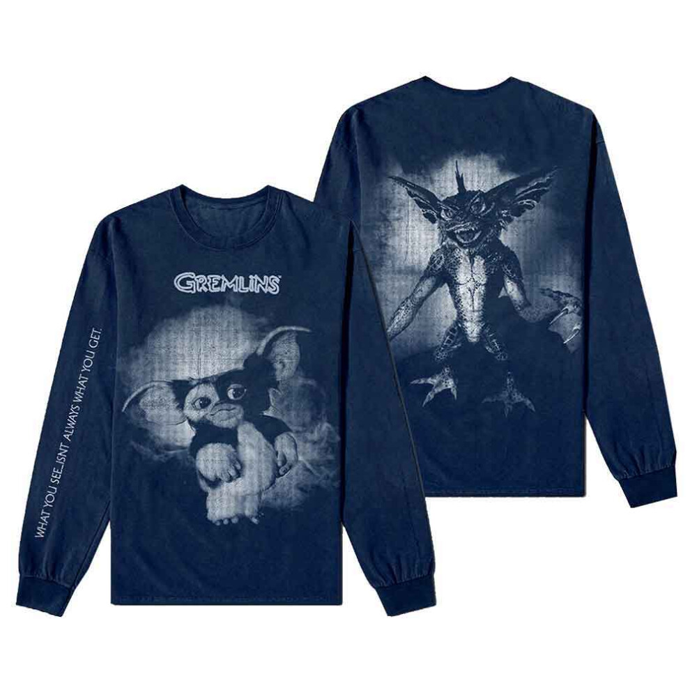 Warner Bros (M, Navy) Gremlins Graphic Long Sleeve T Shirt Blue