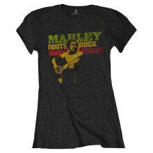 Bob Marley 'Roots, Rock, Reggae' (Black) Womens Fitted T-Shirt