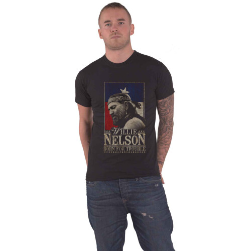 Willie Nelson Unisex T-Shirt: Born For Trouble (Large) - Willie Nelson - Clothing