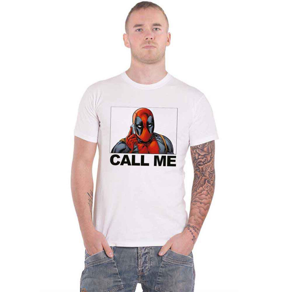 Marvel (Xxl, White) Deadpool T Shirt Deadpool Call Me Logo New Official Mens White