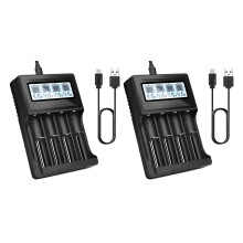 2X 18650 Chargeur de Batterie, Chargeur de Batteries de Vitesse D'Affichage LCD ûrFonction de Décharge à 4 Baies pour Batteries Rechargeables 3.7V