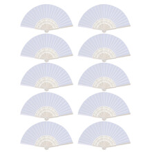 20X Fan in White Silk Fabric + Bamboo with Gift Bag in Muslin for Wedding Personalized Dancing Writing Painting