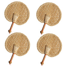 4X Tissés À la Main Ventilateur Tissé À la Main en Paille Vieil Été Naturel Ventilateur Rond Décoratif Respectueux de L'Environnement