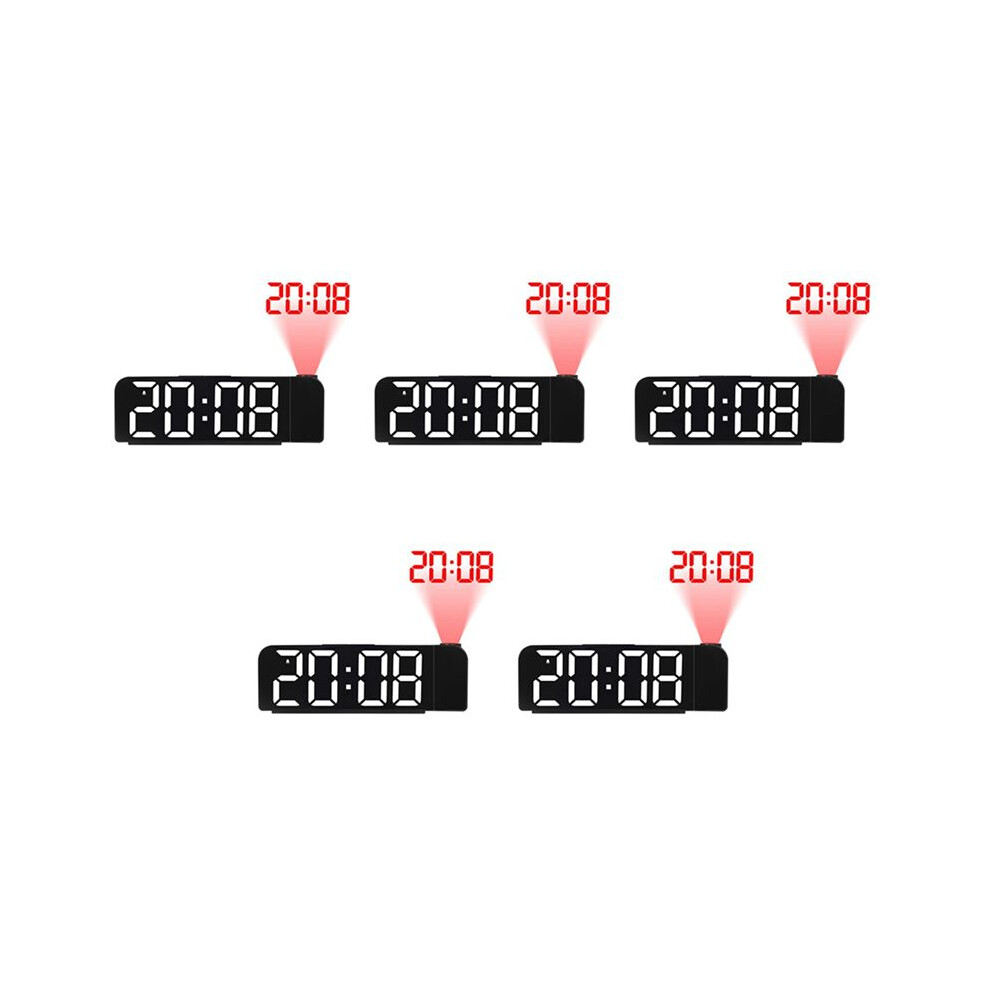 5X 180 Rotation Projection Alarm Clock 12/24H Led Digital Clock Usb Plug-In Ceiling Projector Alarm Clock (White) White Exogio