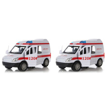 2X Ambulance Blanche les VéHicules MéDicaux Jouets 1/32 Alliage Moulé Sous la Pression ModèLe de Voiture avec le Cadeau Son et Lumière pour les