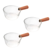 3X Pot à Lait En Verre avec Poignée En Bois Pot de Cuisson 400 Ml pour Cuisinière à Gaz Salade Nouilles