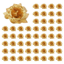 300 Pcs Silk Roses Artificial Wedding Clips Wedding Decoration Flower (Golden)