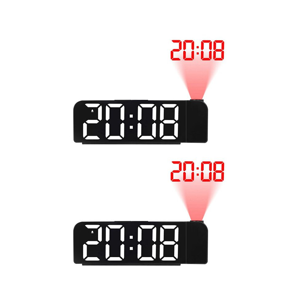 2X 180 Rotation Projection Alarm Clock 12/24H Led Digital Clock Usb Plug-In Ceiling Projector Alarm Clock (White) White Exogio