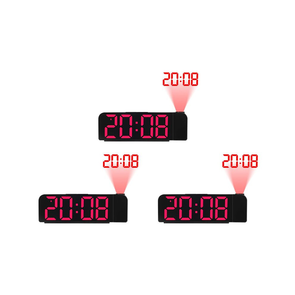 3X 180 Rotation Projection Alarm Clock 12/24H Led Digital Clock Usb Charge Ceiling Projector Alarm Clock (Red) Red Typecat