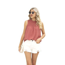 Dames Ruffle Neck Mouwloze Tanktops Grijs Roze M