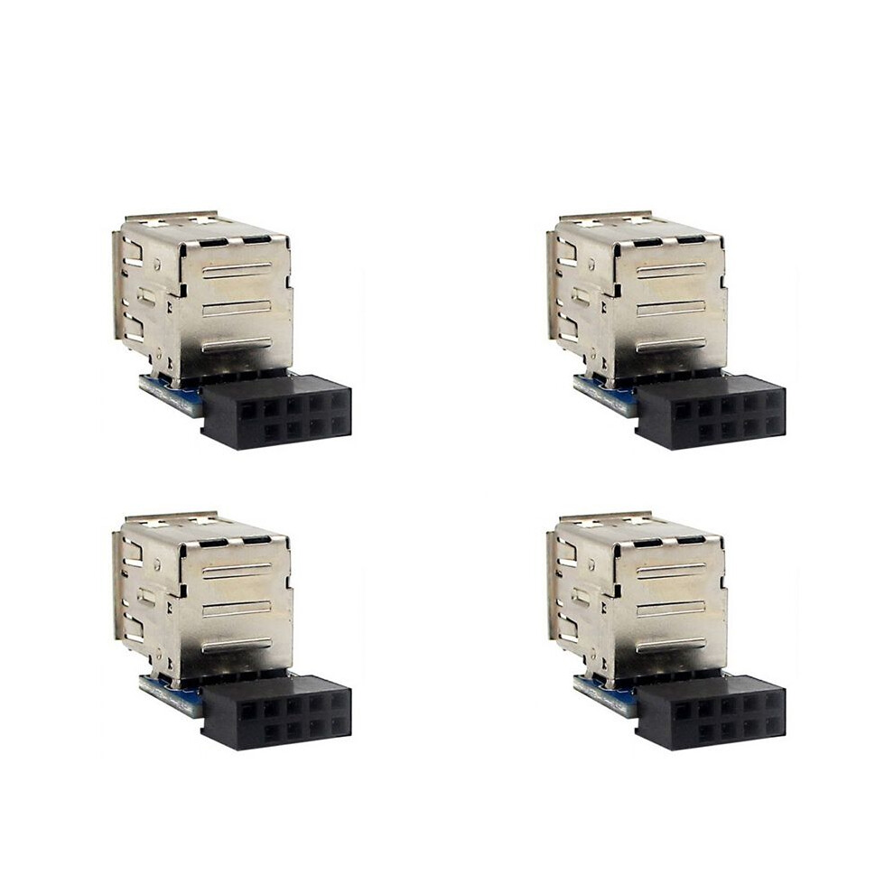 4Pcs 9-Pin Motherboard To Dual Usb 2.0 Connector Motherboard To 2 Usb 2.0 A Female Internal Header Adapter Black 6032636623388