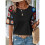 Crochet Short Sleeve Crew Neck Shirt Black M 2