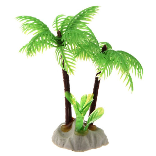 4X Fish Tank Emulational  Coconut Tree Water Plants Decor W Ceramic Base 1