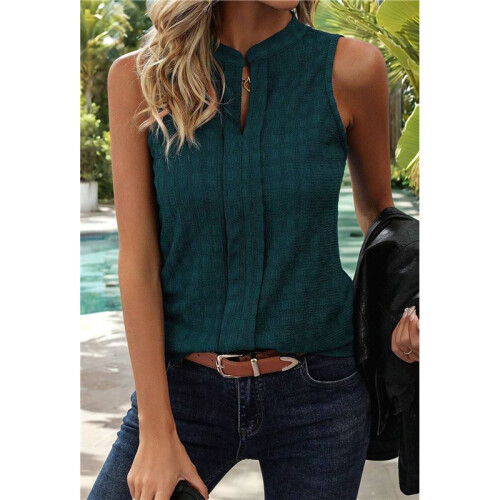 Women'S Solid Color V-Neck Sleeveless Top Dark Green M 1