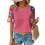Crochet Short Sleeve Crew Neck Shirt Rose Red S 1