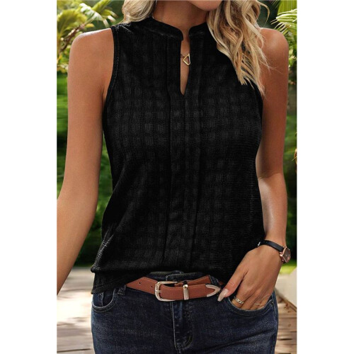 Women'S Solid Color V-Neck Sleeveless Top Black L 1