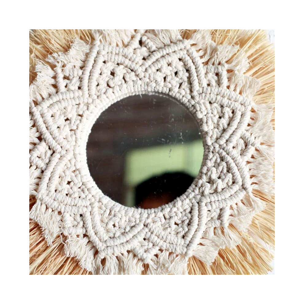 Exogio 2X Nordic Straw Woven Hotel Bed And Breakfast Wall Boho Decor Handwoven Mirror Wall Decoration Macrame Decorative Mirror