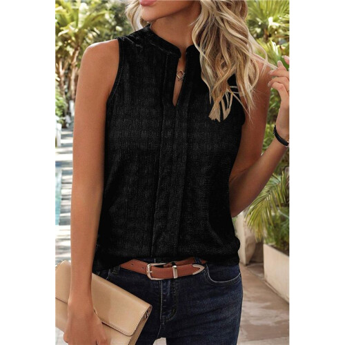 Women'S Solid Color V-Neck Sleeveless Top Black M