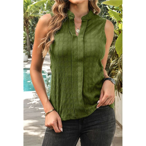 Women'S Solid Color V-Neck Sleeveless Top Green XL 2