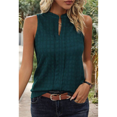 Women'S Solid Color V-Neck Sleeveless Top Dark Green M 2