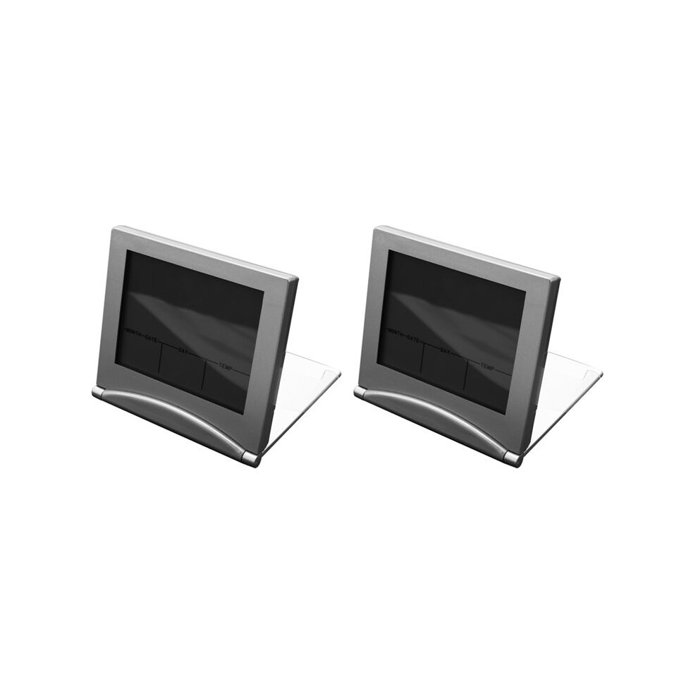 2X Travel Alarm Clock, Digital Lcd Display Desk Foldable Clocks With Snooze Backlight Temperature Date Timer 12/24Hr Exogio