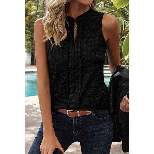 Women'S Solid Color V-Neck Sleeveless Top Black XL 2