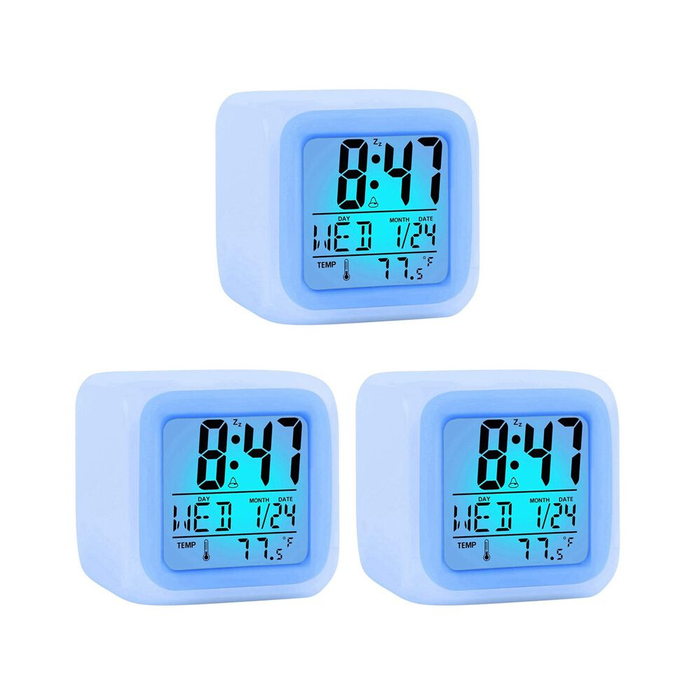 3X Alarm Clock Digital Travel For Bedroom Boy Girl,Small Bedside Clocks,Display /Date Led Night With Snooze Light