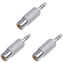 3 Stücke 3,5 mm Stereo-Stecker auf Cinch-Mono-Buchse, Silberfarben