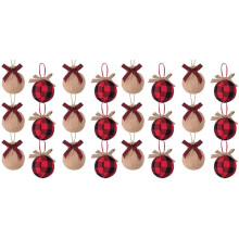 Christmas Tree Ornaments, 24Pcs 2-1/2 Inches Red Black  Check Plaid Stitching Burlap Christmas Decorations