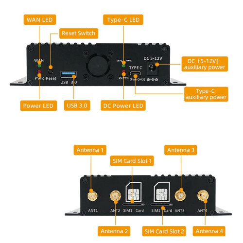 4X NGFF(M.2) 4G/5G-Module Naar USB 3.0-Adapter met Koelventilator/Dubbele Simkaartsleuf en Hulpvoeding 1