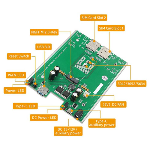 4X NGFF(M.2) 4G/5G-Module Naar USB 3.0-Adapter met Koelventilator/Dubbele Simkaartsleuf en Hulpvoeding 2