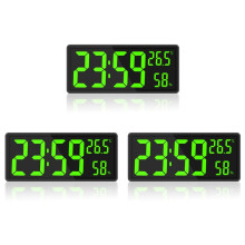 3X Reloj de Pared Digital LED, Pantalla de Dígitos Grandes, Temperatura Y Humedad Interior, para Granja, Hogar, Aula, Oficina, Verde